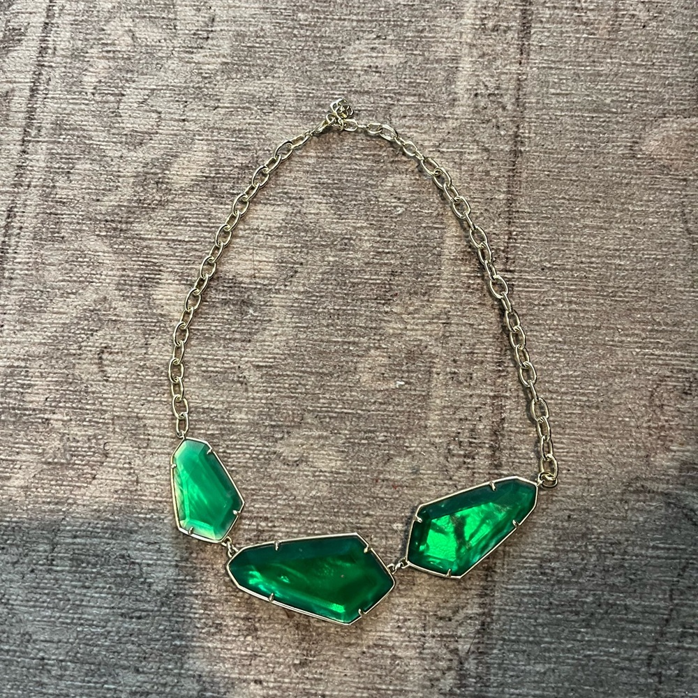 Kendra Scott Green Gemstone Necklace with Gold Chain